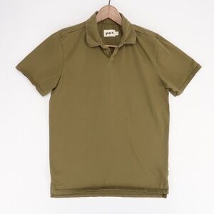 Pact Polo Shirt Mens M Olive Green Organic Cotton Johnny Collar Short Sleeve